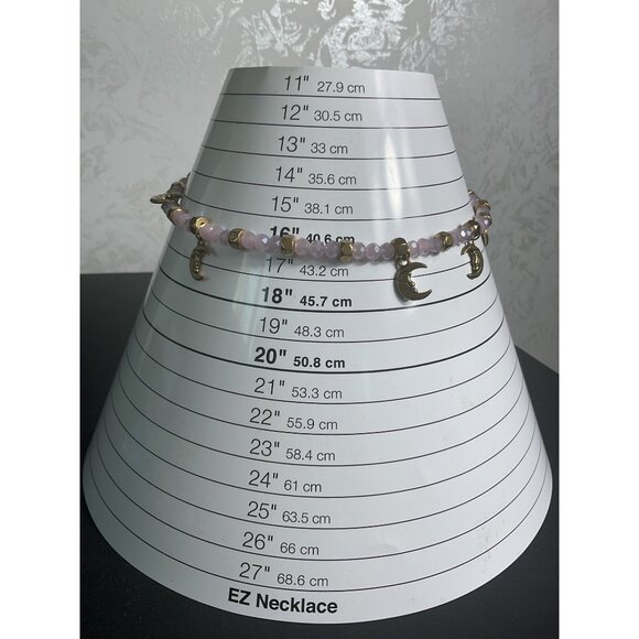 Purple Beaded Moon Charm Necklace With Gold Accents & Lobster Clasp - Picture 2 of 4